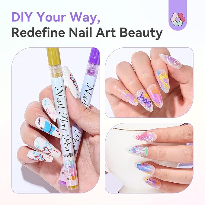 SAVILAND Nail Art Pens Set: 12 Colors 0.5MM Quick-Drying 3D Nail Polish Pens Ultra-Fine Tip Paint Markers for Precise Dotting, Liner & Detailing Design for Beginners, DIY Home Salon Manicure Supplies