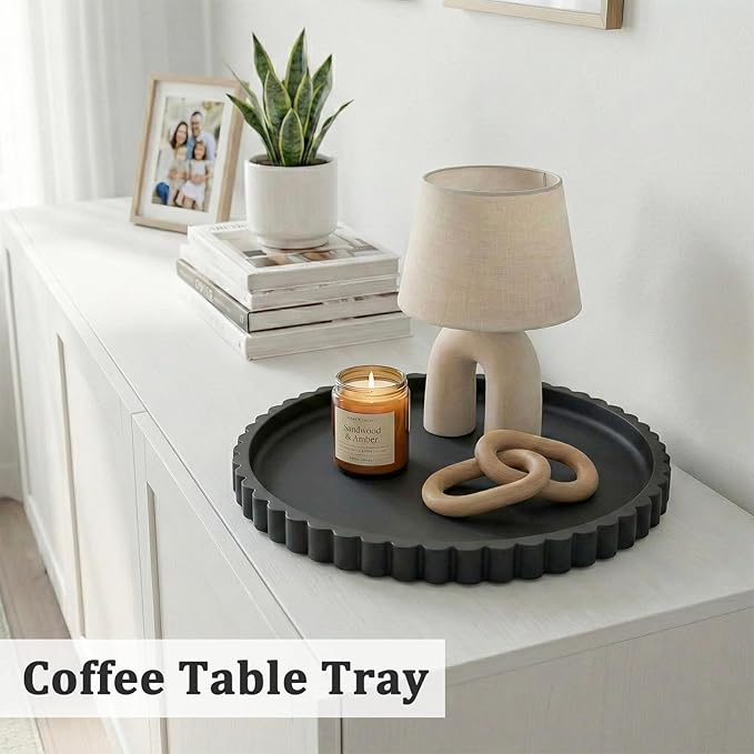 HighHerz Silicone Bathroom Countertop and Vanity Tray, Round Silicone Bathroom Tray, Modern Bathroom Decor, Coffee Table Decor, Decorative Tray for Candle, Perfume, Plants (Black, 9 inch)