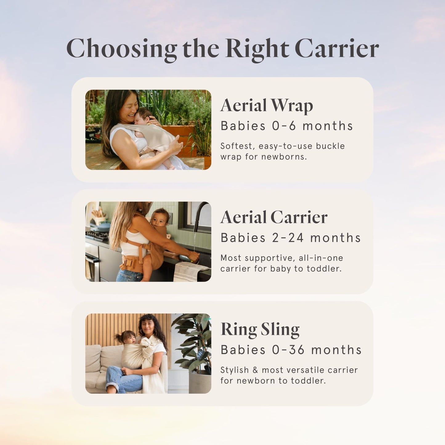 WildBird - Aerial Buckle Wrap - 0-6 Months - Large (L-4XL) Desrt Lark - Newborn Baby Carrier - Front Carry - Soft Fabric, Straps, Head Support, Padded Waist Belt - Baby Essentials - New Mom Gifts