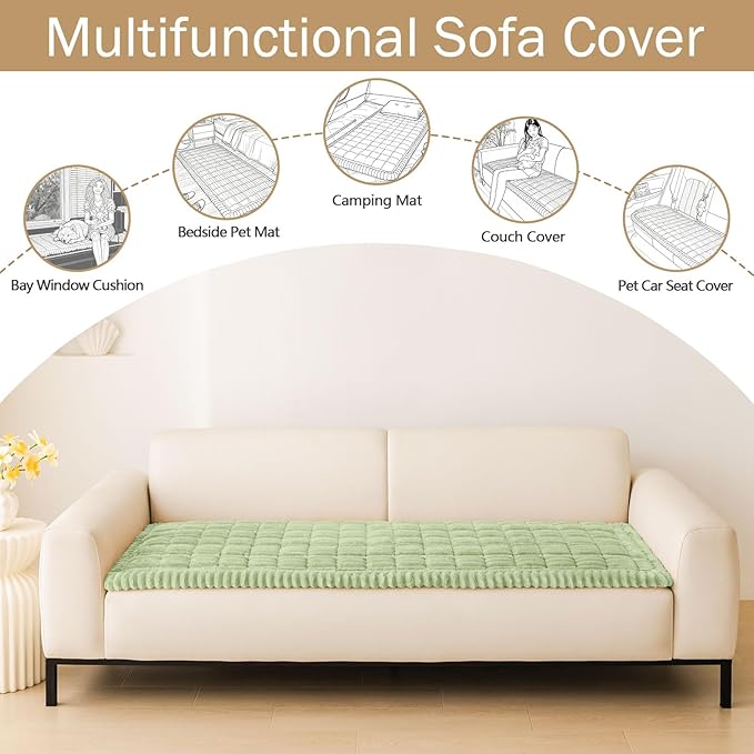 hyha Couch Covers for Dogs Washable, Non Slip Plush Dog Sofa Protectors, Fuzzy Pet Couch Covers for 3 Cushion Sofa Pet Friendly (Green, 27.6" x 47")