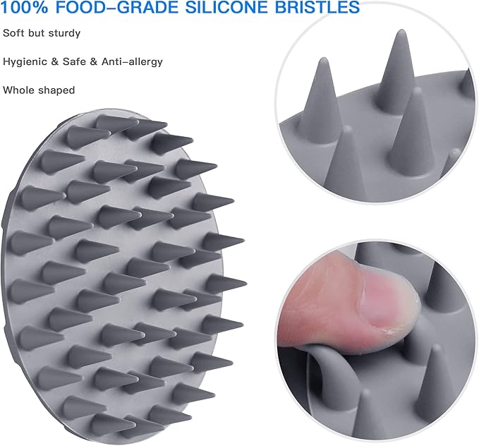 INNERNEED Food-Grade Soft Silicone Body Scrubber Shower Brush, with Handheld Facial Cleansing Skin Brush, with Scalp Massager Shampoo Brush (Gray)