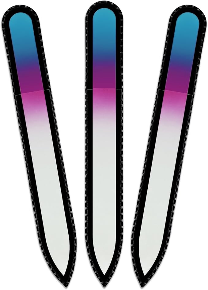 Mont Bleu Rainbow Glass Nail File in Black Pouch - Czech Tempered Glass - Handmade in Bohemia-Czech Republic - Washable Nail Files