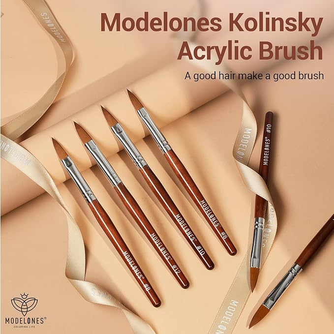 Modelones Kolinsky Acrylic Nail Brush Pure Kolinsky Hair Acrylic Red Wood Handle with Sturdy Alloy Tube Round Shaped Professional Nail Brushes Manicure Tool Salon DIY (Size 12#)
