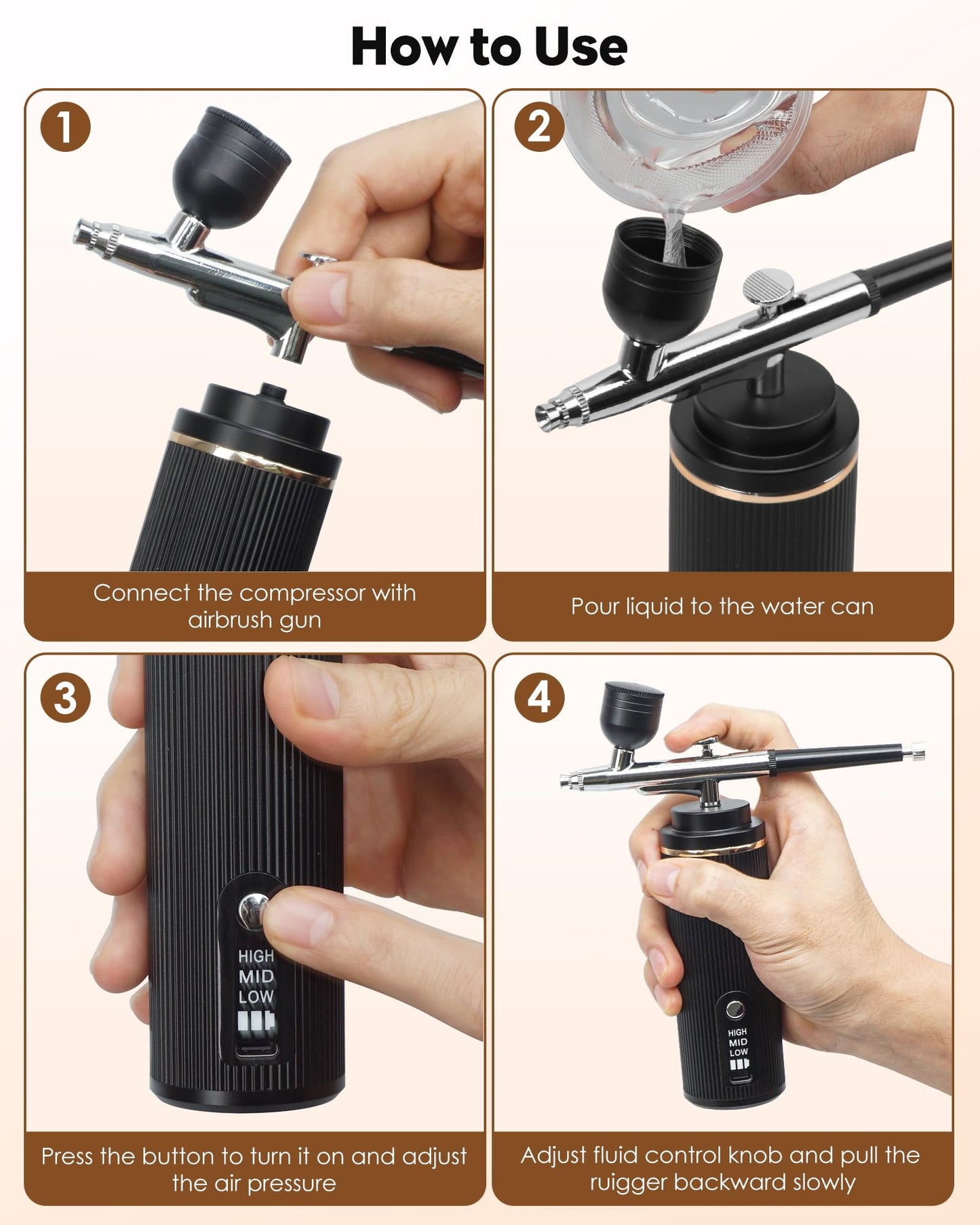 Airbrush Kit Rechargeable Cordless Airbrush Compressor - Airbrush Set Portable Wireless Air Brush for Nail Art, Barber, Cake Decor, Makeup, Model Painting(Black)