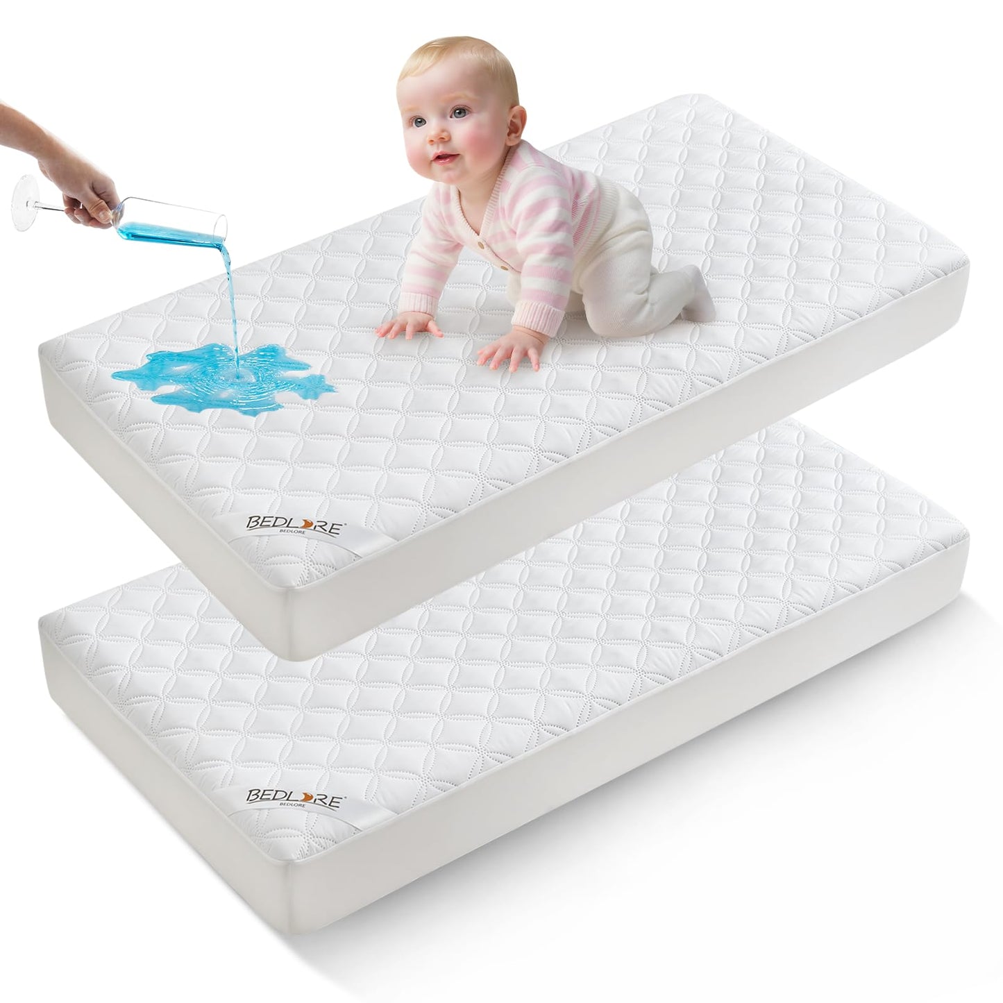 BEDLORE Waterproof Mattress Protector Crib, 2 Pack Soft Mattress Pad, Noiseless Machine Washable Mattress Cover, Ultimate Protection for Your Baby's Crib Toddler Bed (52''x28'')