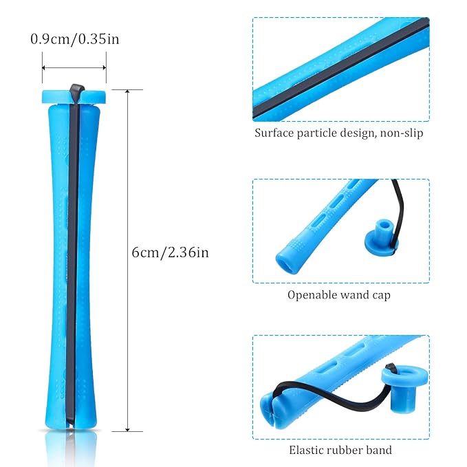 WILLBOND 60 Pcs Short Perm Rods Natural Hair Perm Rods with Elastic Rubber Band Non Slip Plastic Perming Cold Wave Kit for Women Hairdressing Styling Tool(0.35 Inch,Blue)
