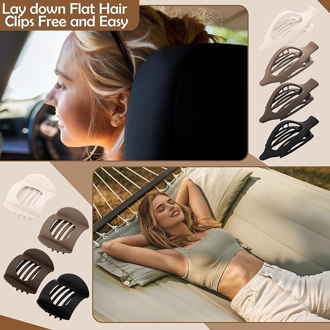 8 Pcs French Flat Hair Clips for Women, 2 Styles Large Matte No Slip Strong Hold Flat Claw Clips for Thick Thin Hair (Neutral Color)