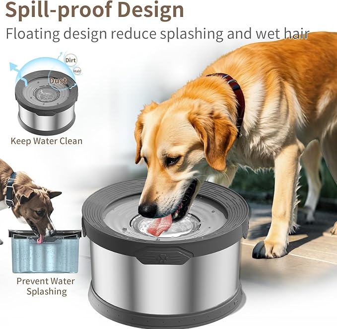 8L Dog Water Bowl No Spill 2.1 Gallon Stainless Steel Water Bowl for Dogs 270oz Large Capacity No Splash Slow Drinking Feeder with Anti-Slip Mat for Messy Drinkers