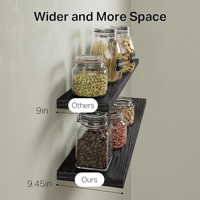 BAYKA Floating Shelves for Wall, Set of 3, 36 Inches Long Black Wall Mounted Rustic Wood Shelves for Bathroom, Bedroom, Living Room or Kitchen, for Book/Storage/Decor with 30lbs Capacity