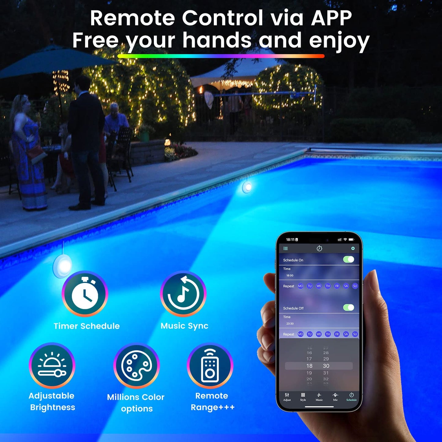 LyLmLe LED Pool Lights, 20W Smart RGB Magnetic Submersible Light with APP Control, 800lm Dimmable, IP68 Waterproof 12V Nicheless Underwater Lights for Inground Aboveground Pools