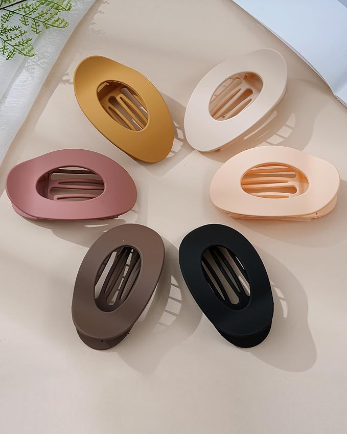 Mesovor 6 Pack Flat Hair Claw Clips, 4.33" Nonslip Large Round Lay Flat Hair Clips | Strong Hold French Flat Hairclips for Lying Down, Yoga, Driving (Orange-red Matte)