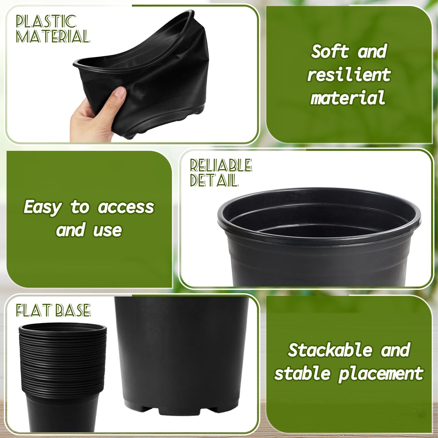 OJYUDD 120 Pcs 0.5 Gallon Black Plastic Plant Nursery Pots,Plant Seedling Pots with Drainage Holes,Black Flower Planting Container for Seedlings Transplanting,Planting,Succulent