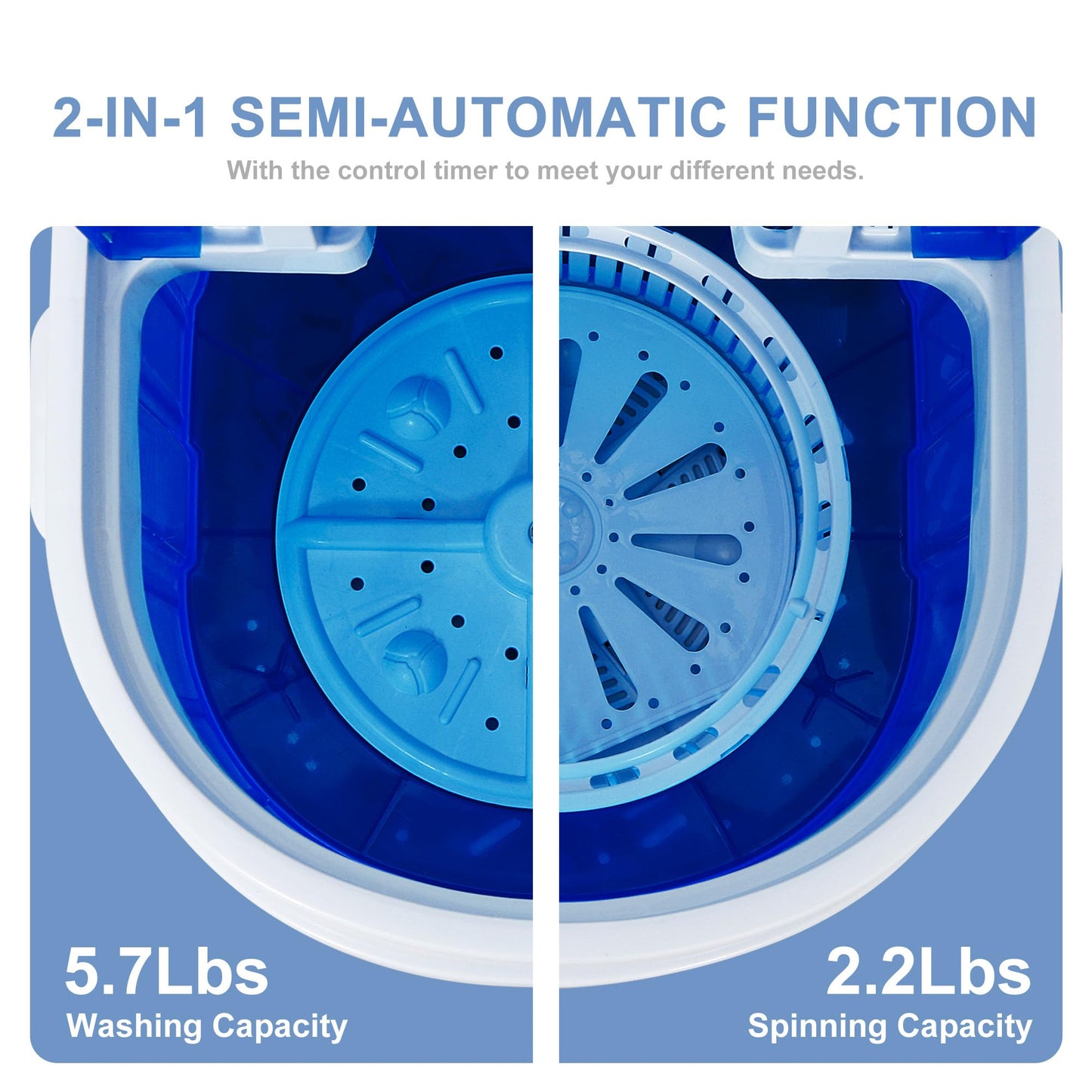SUPER DEAL Portable Washing Machine, Single Tub Small Laundry Washer 5.7 lbs Washing Capacity for Apartments, Dorms,Traveling, RV, Semi-automatic Laundry 110V, Blue