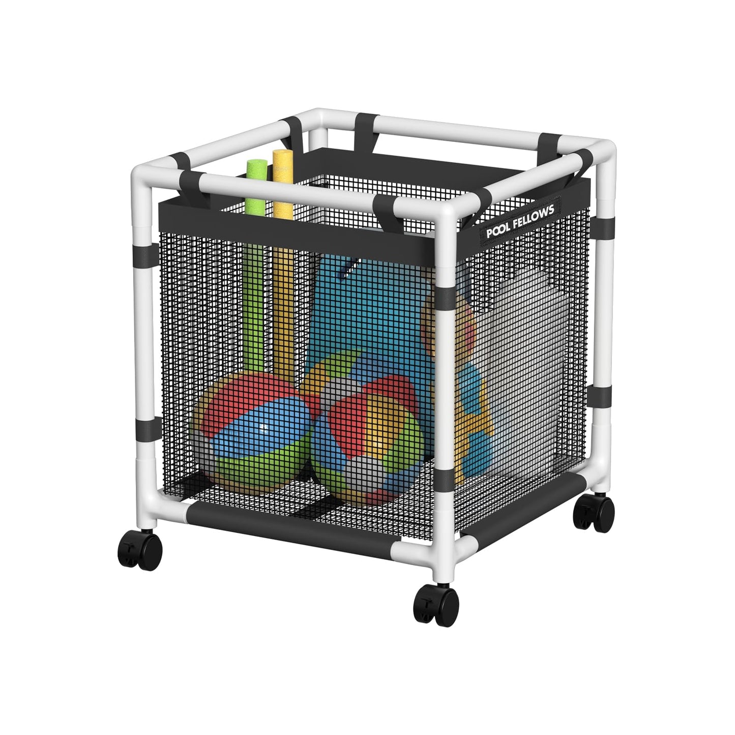 POOL FELLOWS Pool Storage Bin, 45 Gallons, Holder for Noodles, Toys, Floats, Towels, Mesh Organizer for Swimming Equipments, Mini Style
