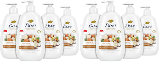 Dove Advanced Care Hand Wash Shea Butter & Warm Vanilla for Soft,Smooth Skin,More Moisturizers than the Leading Ordinary Hand Soap,12 oz,(Pack of 8)