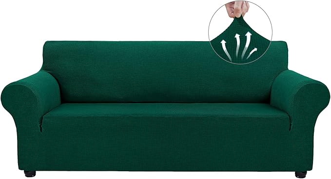 Asnomy Couch Covers for 3 Cushion Couch Stretch Sofa Covers Slipcovers, Pet Protector Furniture Covers for Dogs Cats Spandex Jacquard Fabric Small Checks （Large，Blackish Green）