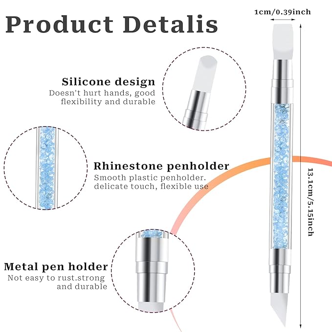 5 Pcs Nail Art Sculpture Pen Dual Tipped Silicone Nail Tools Nail Art Acrylic Pen Silicone Brushes for Resin Nail Art Tools for Design Nail Foil Carving Drawing Effect Shaping Drawing