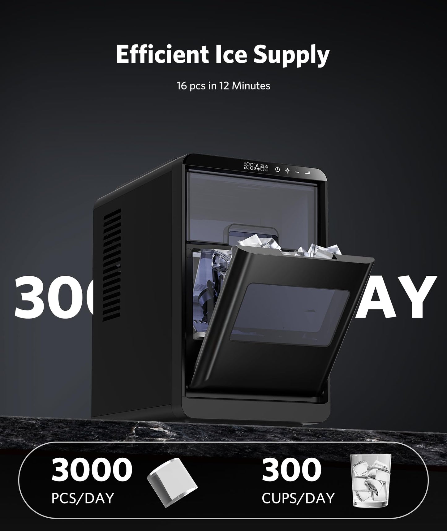 COWSAR Crescent Ice Maker Countertop, 16PCS Crystal Clear Ice in 12 Minutes, 27 Lbs/24H Portable Crescent Ice Machine with Self-Cleaning&Timer for Home/Office/Party, 3000PCS Per Day