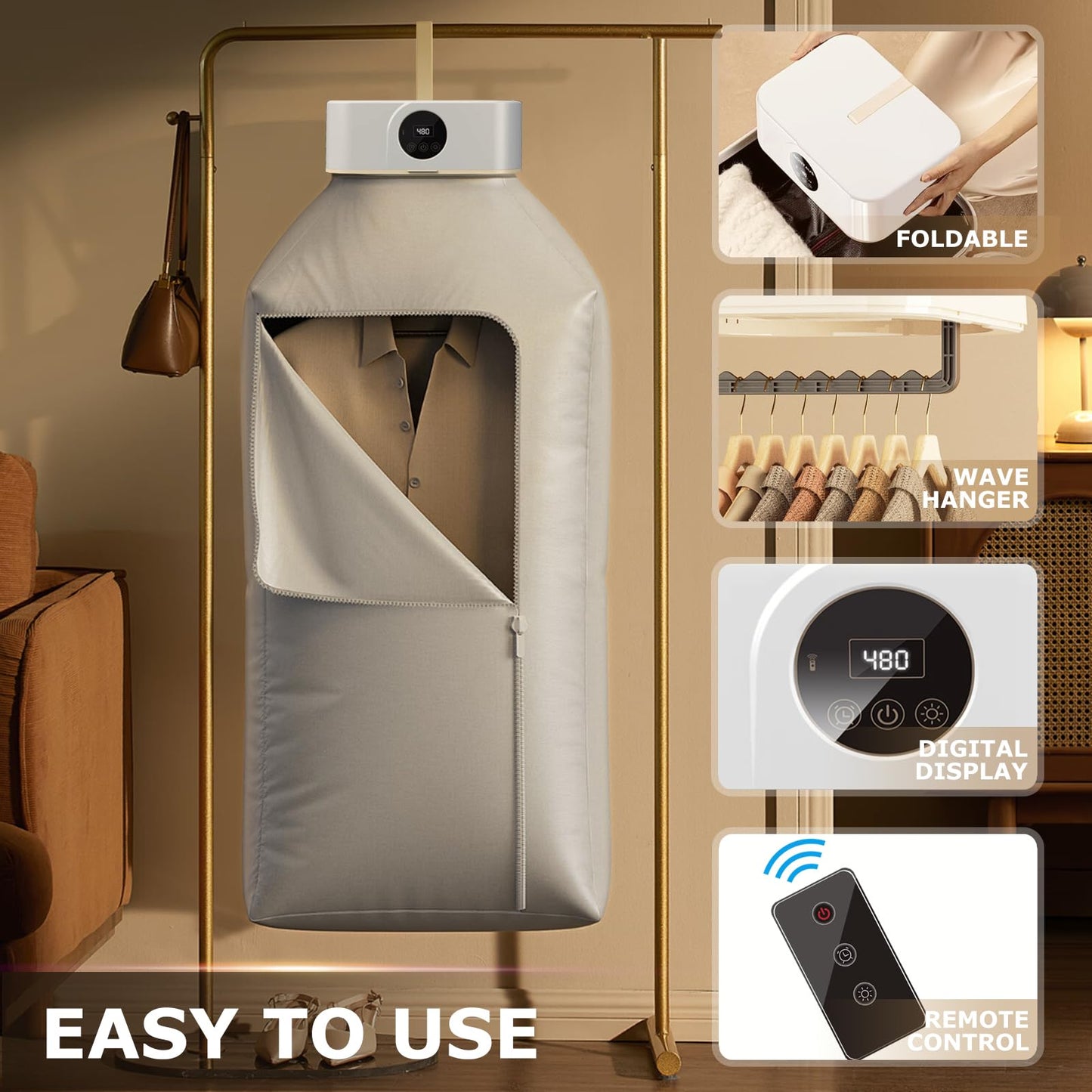 Ljusved Portable Clothes Dryer - Mini Portable Dryer Machine for Laundry Apartments and Travelling, Hotel Room, Classic White