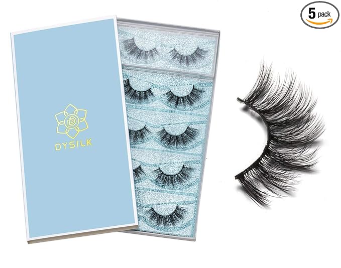DYSILK Lashes False Eyelashes - Eye Lashes Mink Lashes 5 Pairs 6D Lashes Pack Fluffy Lashes Fake Eye Lashes Natural Look Wispy Eyelashes Strip Lash Faux False Eyelashes Extensions Kit | 001-15mm