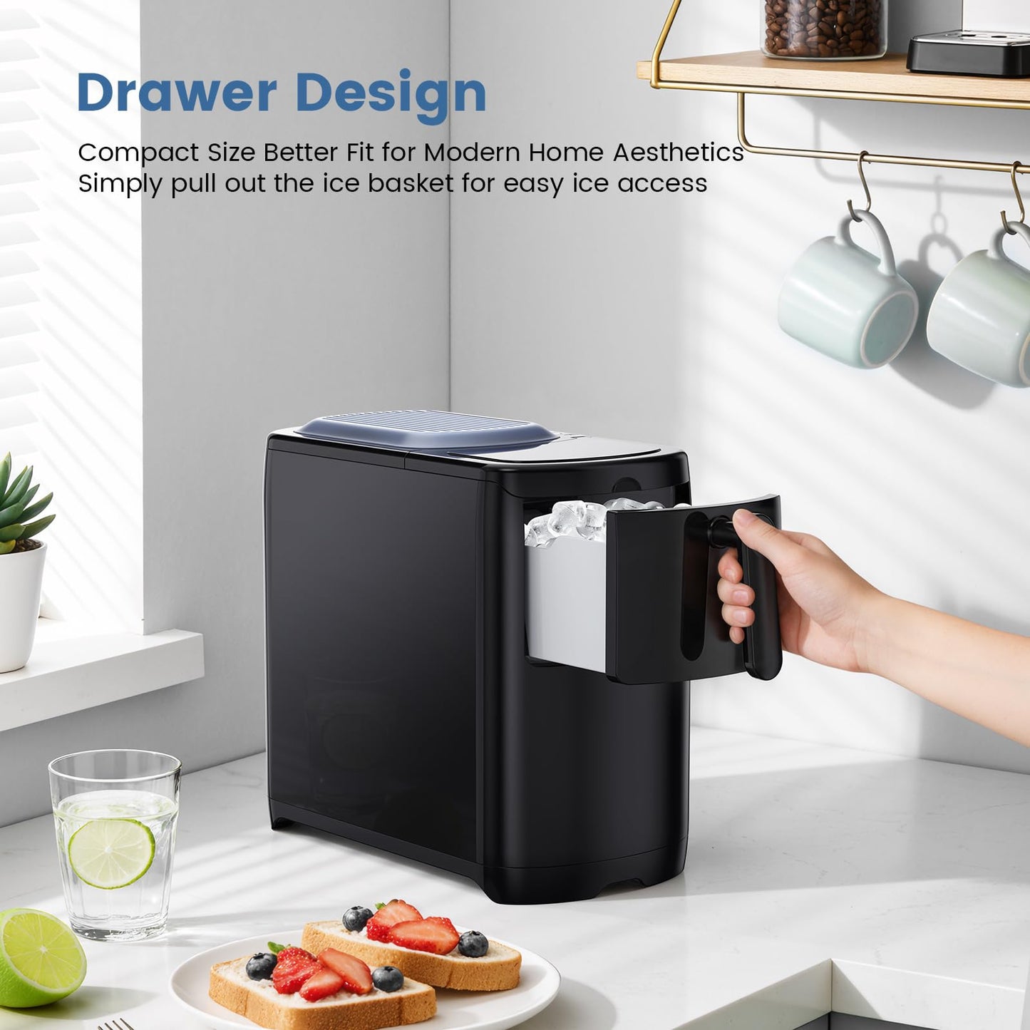Electactic Bullet Ice Maker, 18Lbs/Day Compact Countertop Ice Makers, Removable Lid Easy to Clean, Fast 6Pcs Bullet Ice in 8 Mins, Self-Cleaning & Low Noise for Office, Bedroom, RV(Black)