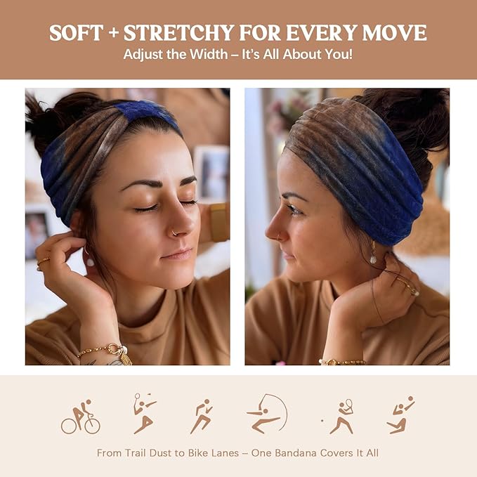 Awumbuk Wide Headbands for Women Knotted No Slip Head Bands Soft Turban Headband Hair Accessories Boho African Solid Color Head Wraps for Women Yoga Workout Pack of 6