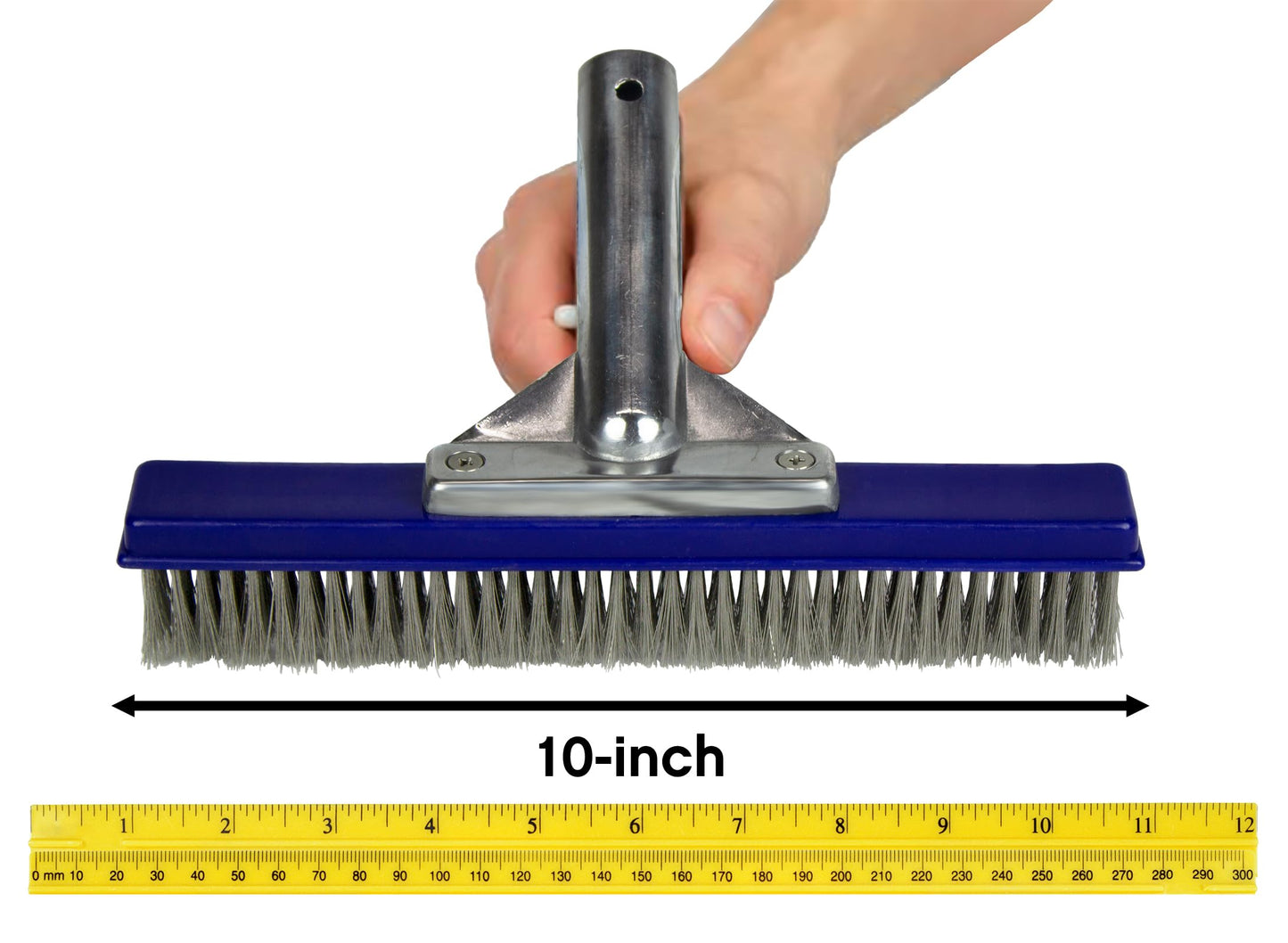 Poolmaster 10-Inch Stainless Steel Pool Algae Brush, Heavy-Duty Aluminum Back, for Gunite Concrete Pools and Spas, Medium Head for Walls, Steps and Floors