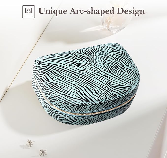 ProCase Travel Size Jewelry Box, Medium Portable Seashell-Shaped Jewelry Case, 2 Layer Jewelry Organizer in PU Leather for Women -Stripe
