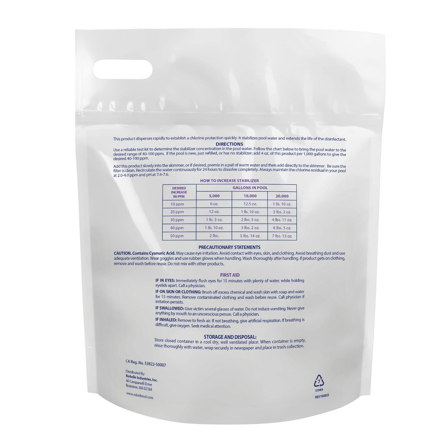Robelle 7-Pounds Premium Chlorine Stabilizer and Conditioner, Concentrated Cyanuric Acid for Pools, Pool Stabilizer, Helps Chlorine Last Longer