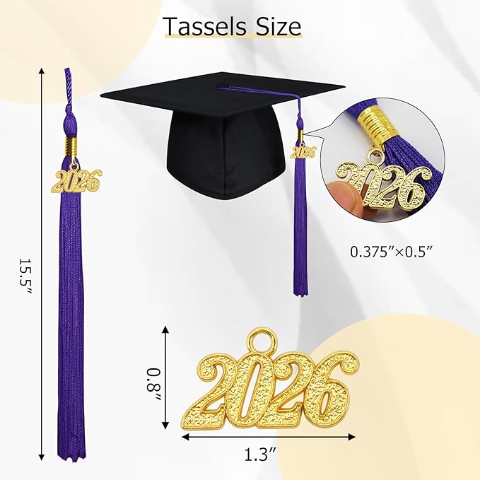 GraduationMall Single&Multiple Color Graduation Tassel with 2026 Year Charm 9"