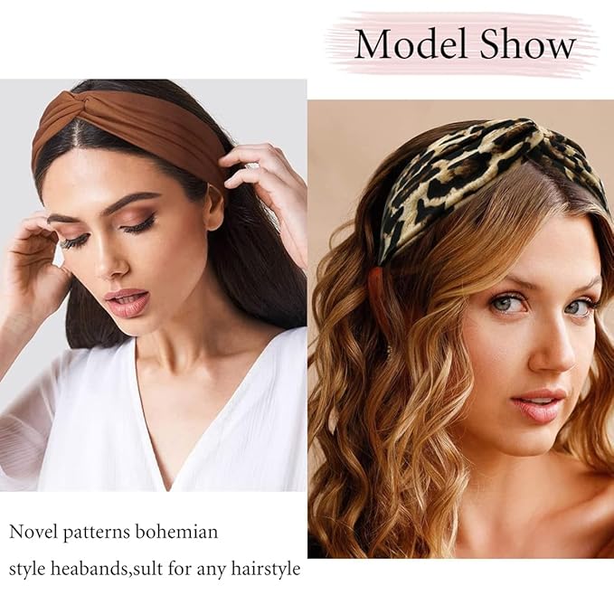 Kachanaa 4 Pack Wide Headbands for Women Elastic Boho Bandeau Headbands African Sport Yoga Workout Turban Head Bands Hair Accessories(Exquisite)