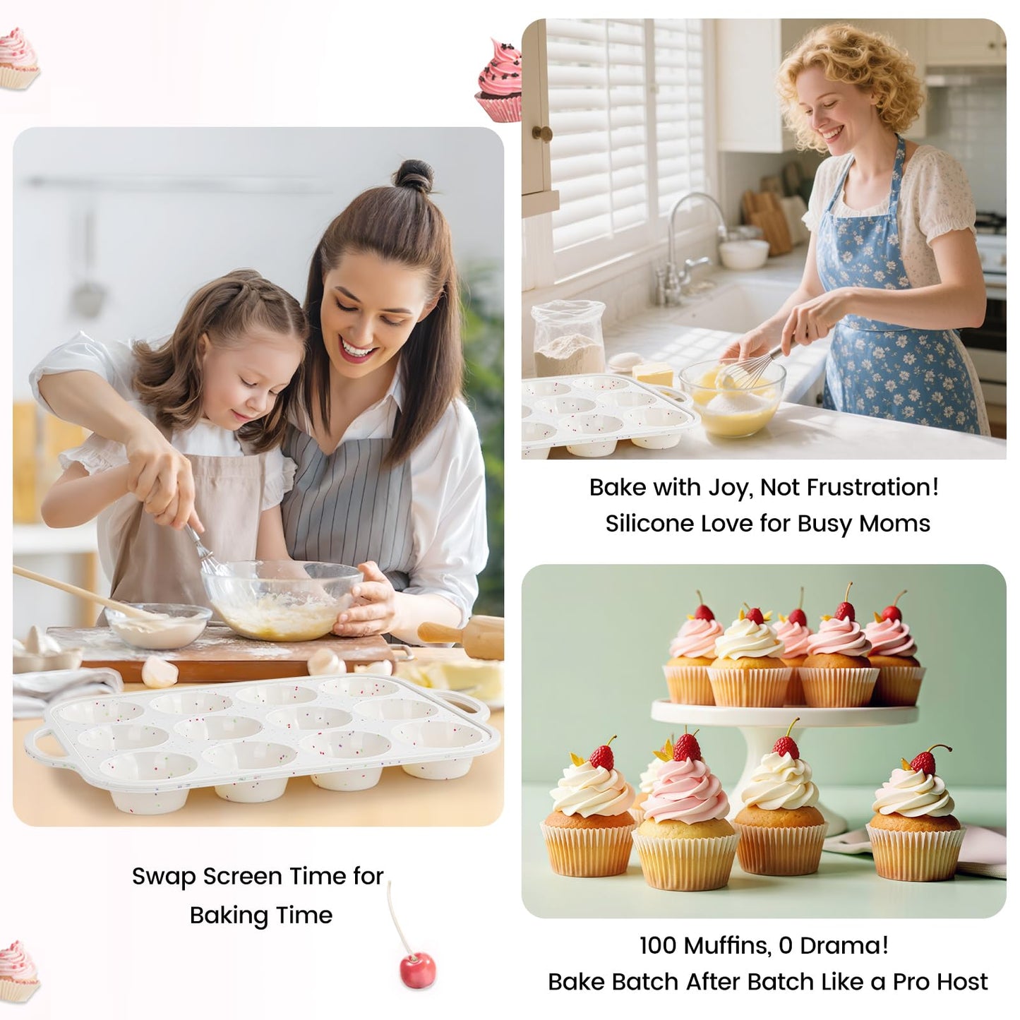 Fimary Silicone Muffin Pans for Baking 2 Pack, 2.8 Inch with Metal Reinforced Frame, Regular Size Nonstick Silicone Cupcake Pan 12 Cups for Baking Homemade Muffins, Cupcakes, Dishwasher Safe BPA Free