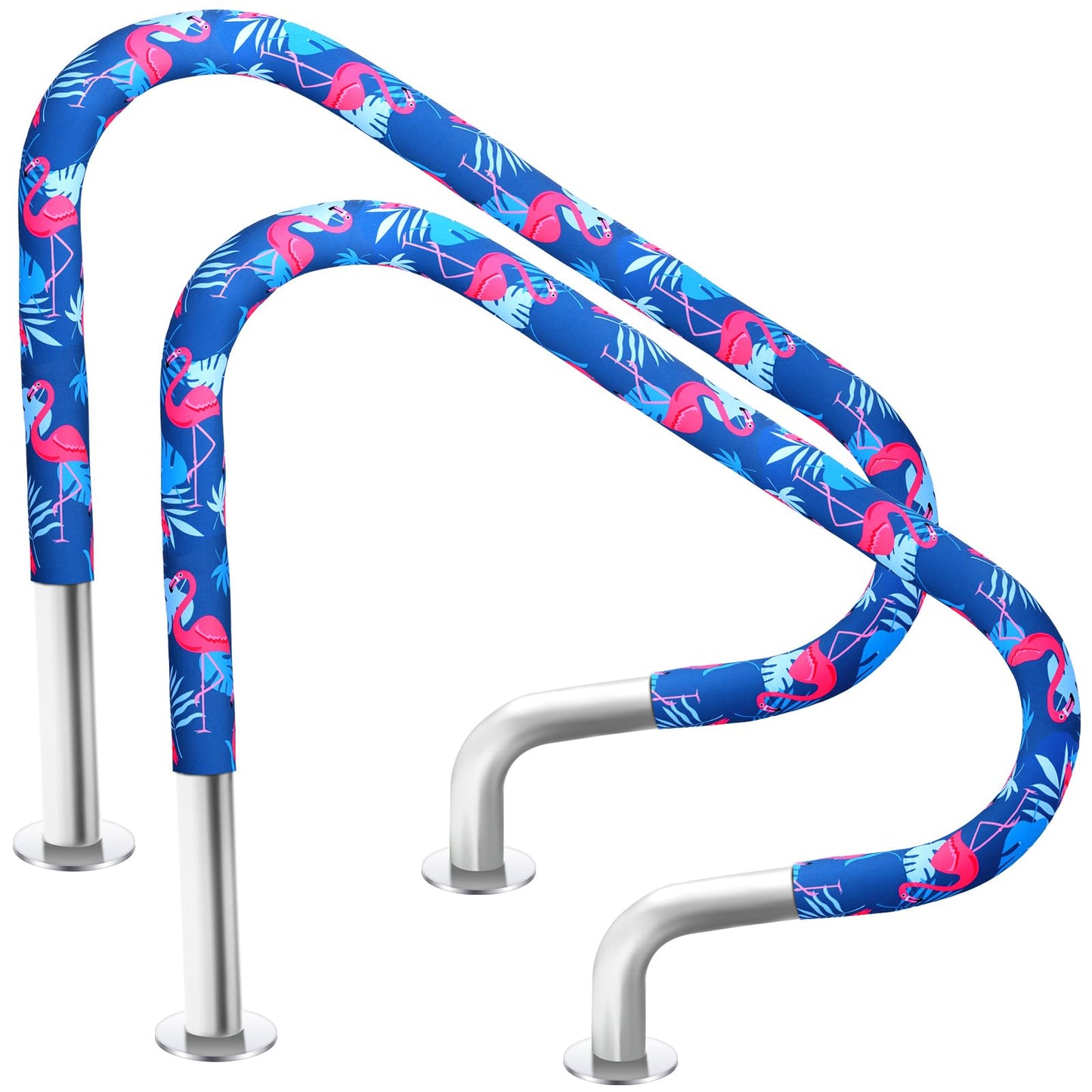 Junkin 2 Pcs Pool Railing Covers 4 ft Slip Resistant Handle Rail Grip Covers Flamingo Zip Style for Swimming Inground Pools Handrail