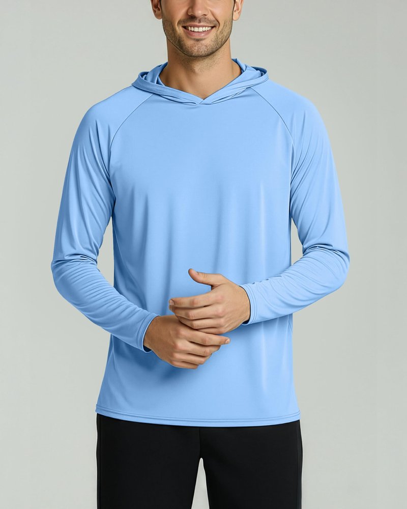 Real Essentials 3 Pack: Men's Long Sleeve Rash Guard Hoodie - SPF UV Sun Protection Workout Fishing Swim Shirts, Set 3, Large