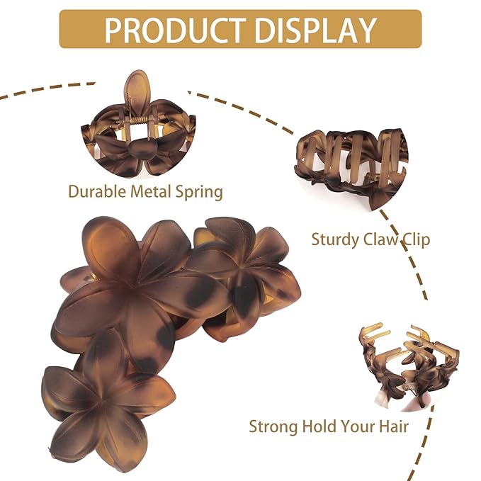 ANBALA 4Pcs Hair Claw Clips Flower Hair Clips French Jaw Clip Plumeria Flower Claw Clips for Women Girls (Leopard Print)