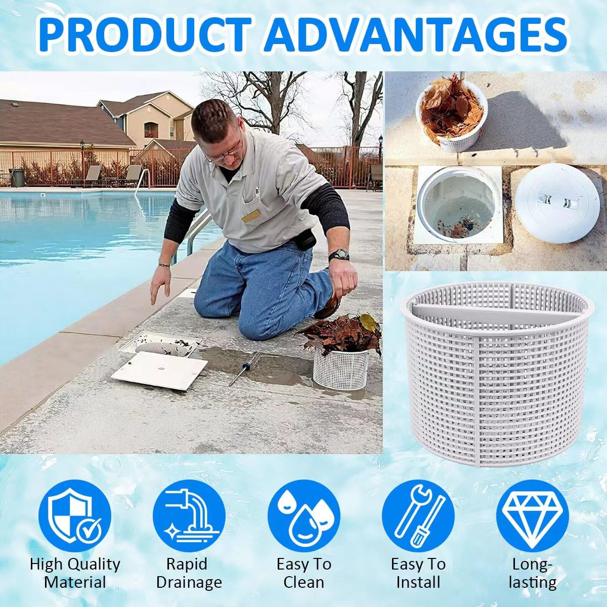NOOTO B-152 Replacement Basket for Hayward Swimming Pool Skimmer Basket SPX1082CA 1082CA 7" B152 - White