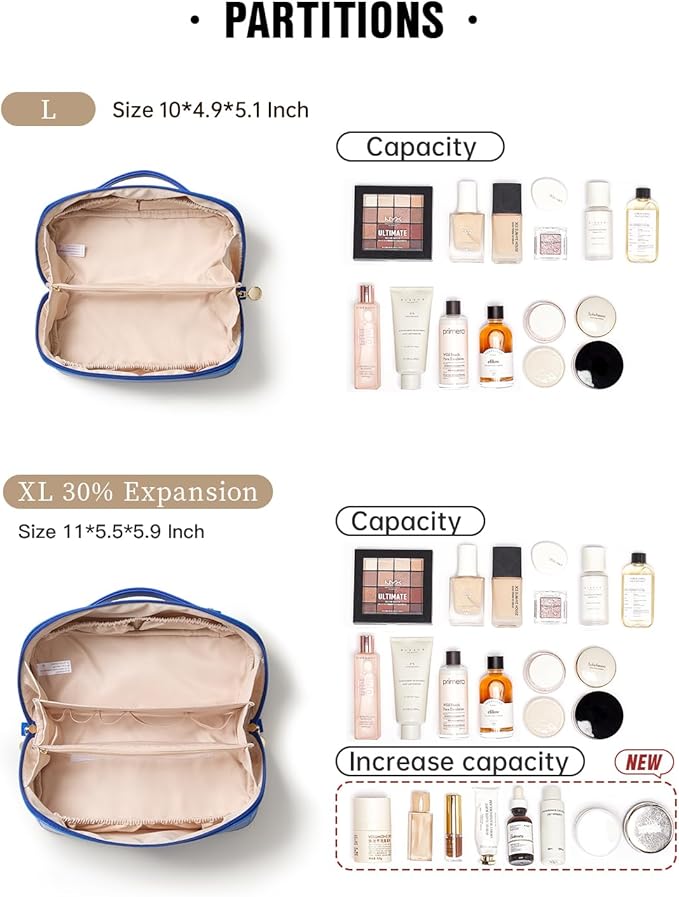 EACHY Travel Makeup Bag, Large Capacity Cosmetic Bag for Women, Waterproof PU Leather, Flat Open Portable Toiletry Bag for Skincare, Brushes & Travel Essentials