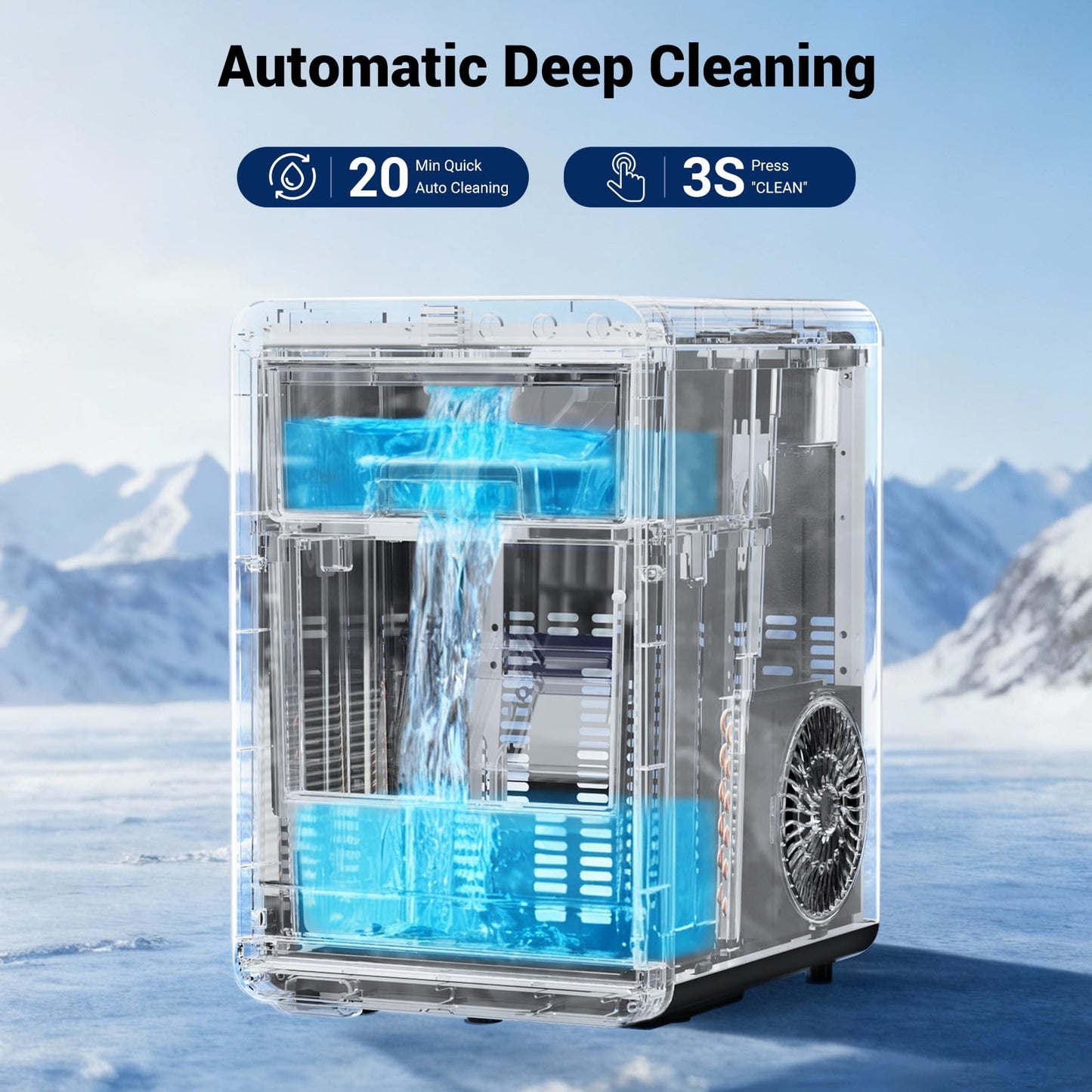 43lbs/24h Nugget Ice Maker Chewable Ice Ready in 5-10Mins, Self-Cleaning Stainless Steel Countertop Ice Maker for Home, Kitchen, Office, Party