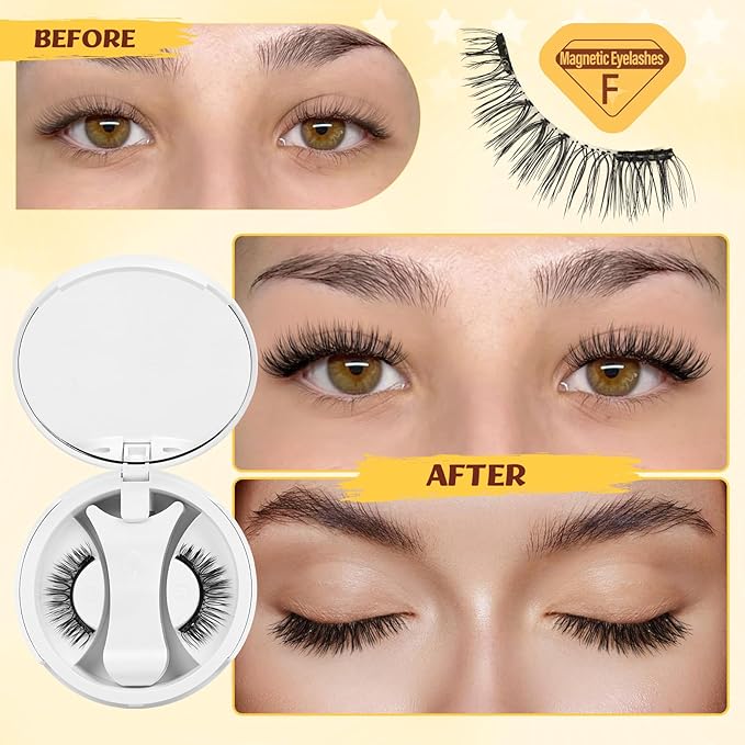 QUEWEL Magnetic Eyelashes with Applicator Reusable No Glue Needed Magnetic Lashes Cat Eye Natural Look Lashes Kit Easy to Wear and Remove(NZH F01)