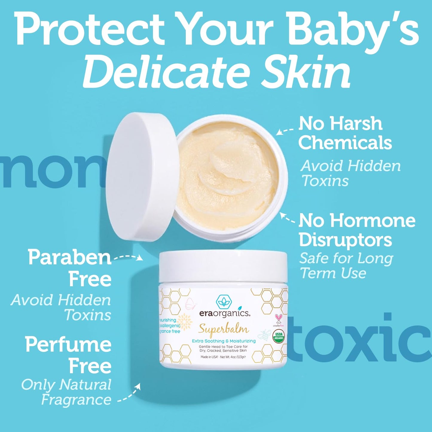 Era Organics Healing Ointment for Babies - USDA Certified Organic Natural Moisturizer Gentle on Sensitive Skin Prone To Baby Eczema, Cradle Cap (Infant Seborrheic Dermatitis), Rashes, Hives - 4oz