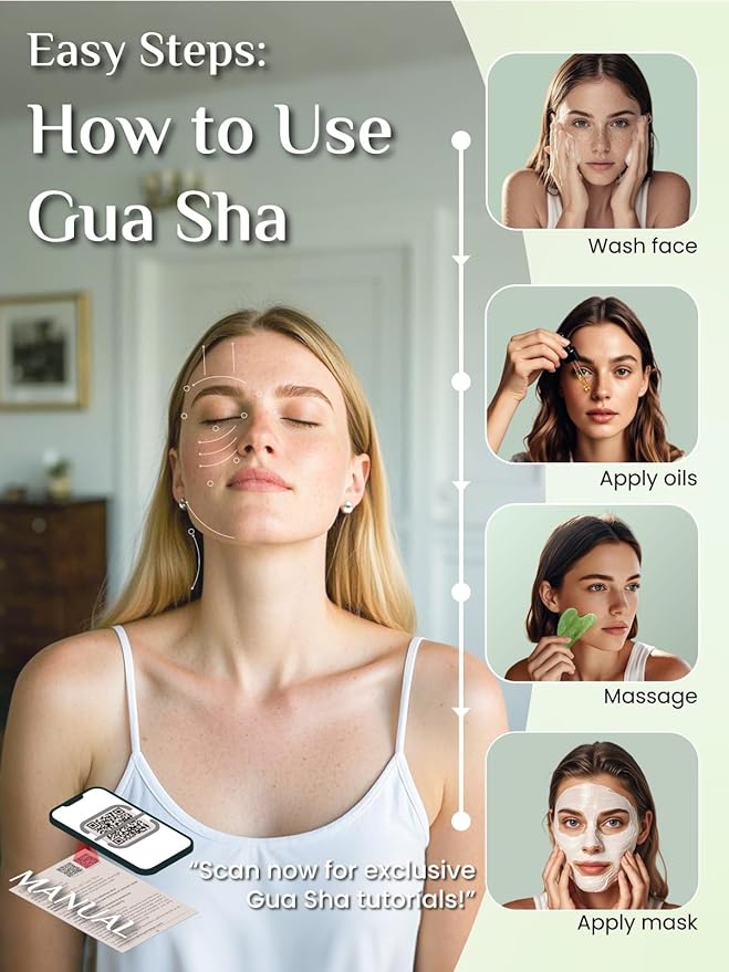 Rena Chris Gua Sha Facial Tools, Jade Guasha Tool for Acupuncture, Manual Massage Tool for Jawline Sculpting and Puffiness Reducing, Gua Sha Facial Massage Tool with Silicone Case (Lime Green)