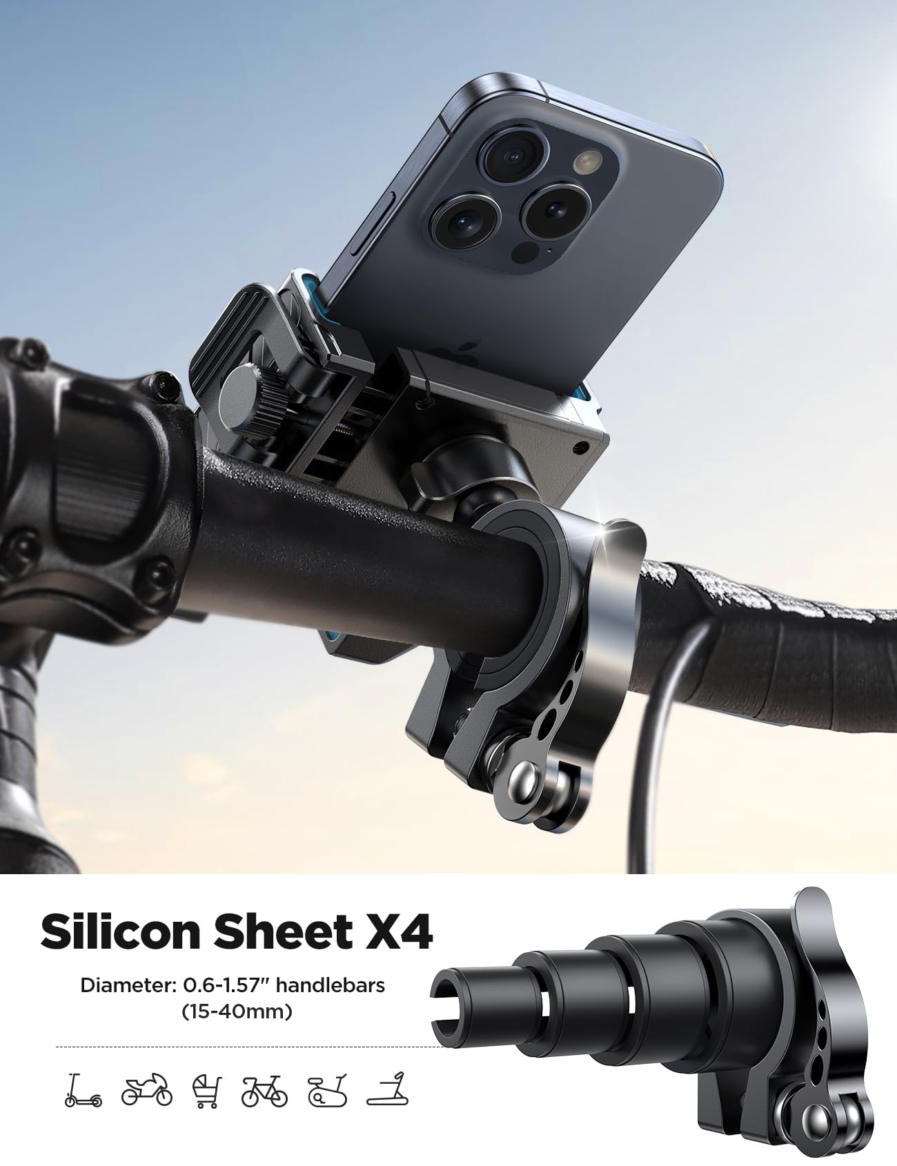 JOYROOM Motorcycle Bike Phone Holder Mount - [Not Block Camera] Bicycle Phone Holder Handlebar Cell Phone Clamp - [Silicone Wrapped] Scooter Phone Holder for iPhone Samsung 4.7''-7'' Smartphones, Blue