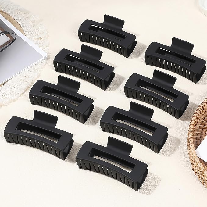 4.1 Inch Large Hair Claw Clips 8 Pcs Rectangle Big Hair Clips for Thick Hair Nonslip Claw Acrylic Banana Jaw Clips Hair Accessories for Women and Girls (Black)