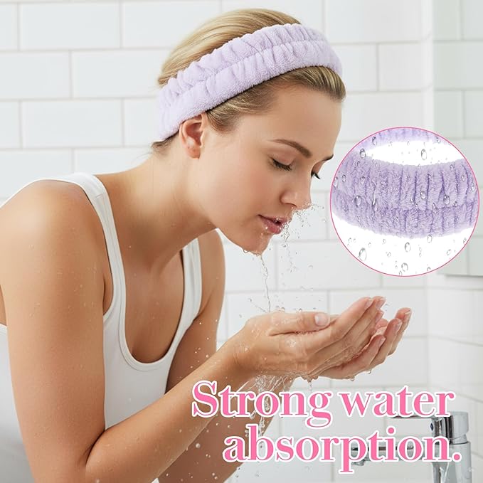 Spa Headband for Washing Face, 3Pcs Elastic Makeup HairBand, Absorbent Soft Headband, Skincare Headbands for Women, Facial Care Beauty Towel