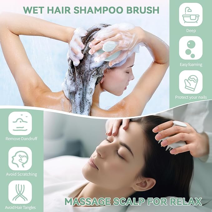 Silicone Scalp Massager Shampoo Brush, Shower Scalp Scrubber with Soft Bristles, for Hair Growth & Dandruff Treatment, Wet Dry Hair Massager for All Hair Types of Women (Light Green)