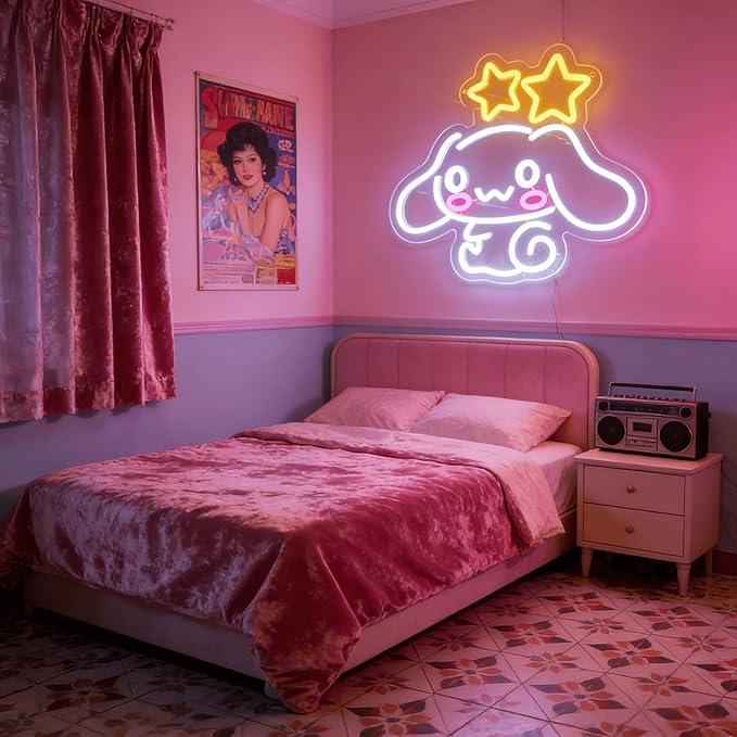 THIIXDAI Cinnamoroll Neon Sign for Room Decor, USB Powered LED Lights with Dimmable, Japanese Cartoon Dog Neon Signs, Cute Night Light Gifts for Children (14.96"L x 12.99"W)