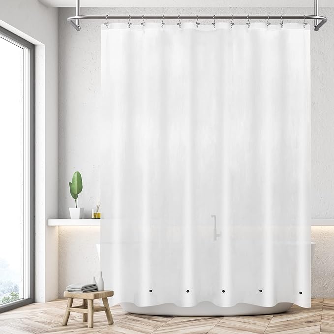 Mrs Awesome Frosted Shower Curtain Liner with 6 Magnets PEVA 8G Heavy Duty Thick Plastic Shower Curtain for Bathroom, Waterproof, 72x72, Frost