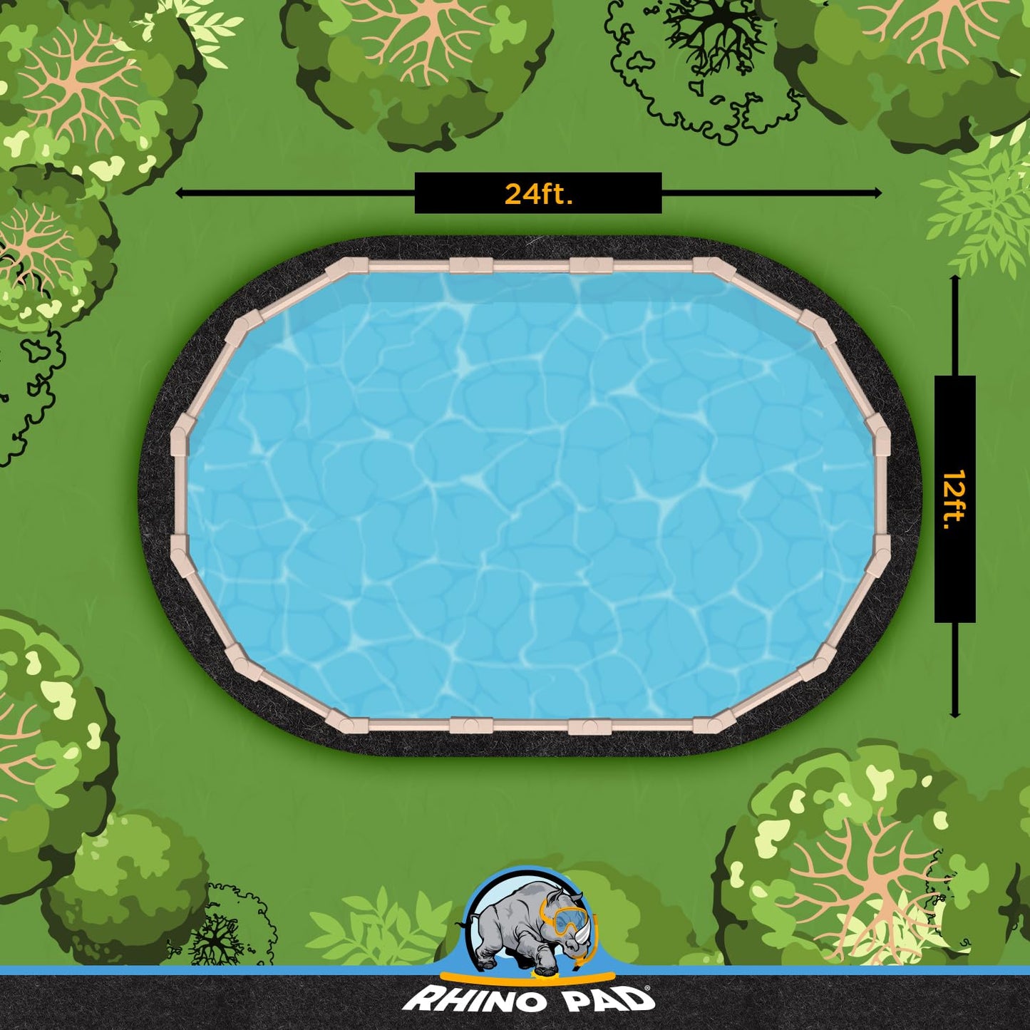 Rhino Pad 12 ft x 24 ft Oval Pool Liner Pad for Above Ground Pools | Durable Puncture Resistant Mat | Effortless to Install | Strong Eco-Friendly Padding | Extends Life of Swimming Pool Liners