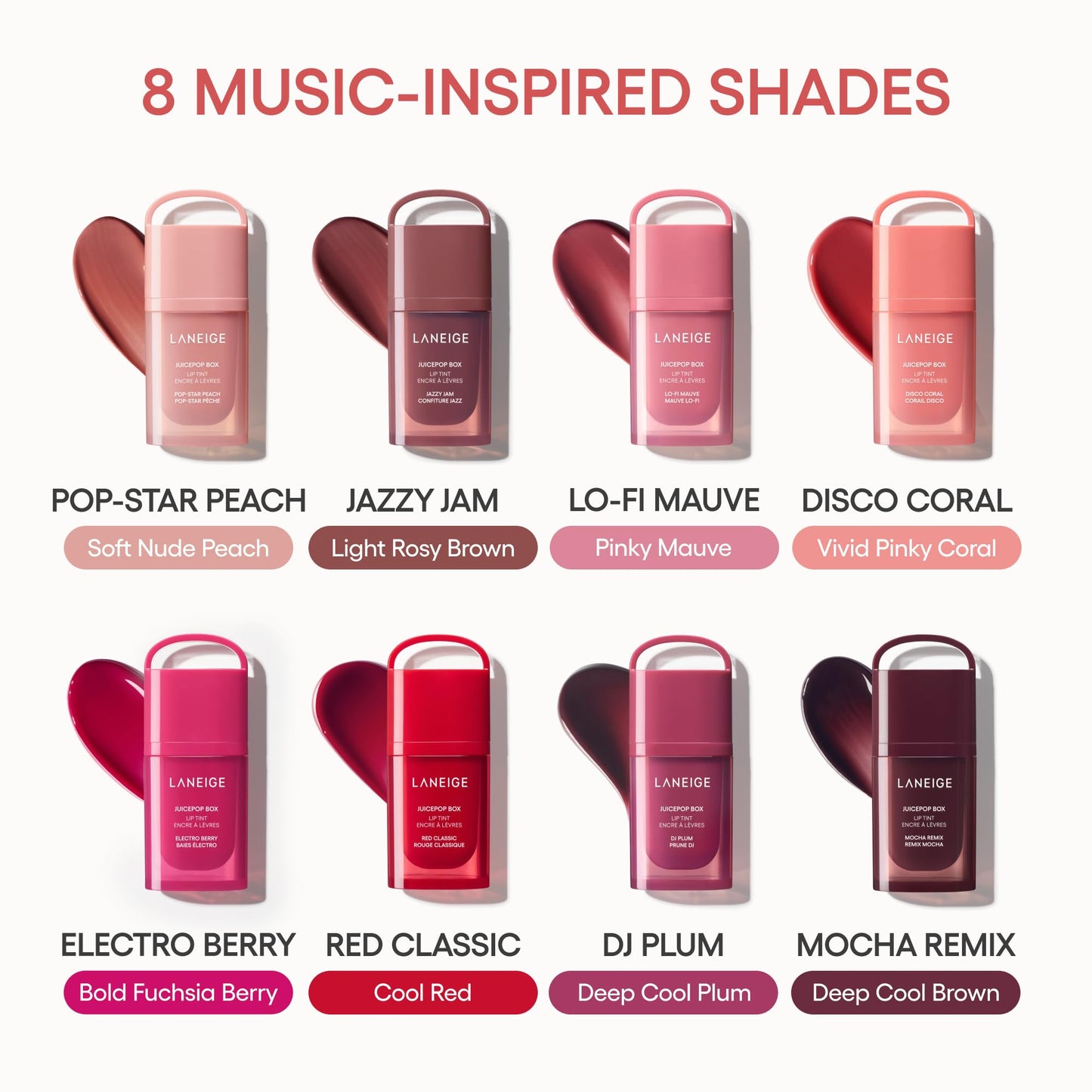 LANEIGE JuicePop Box Lip Tint: Long-Lasting Hydrating Lightweight Tint, Buildable Juicy Color & Nourishing Shine, K-Beauty Lip Essential for Long-Lasting Comfort, Lo-Fi Mauve