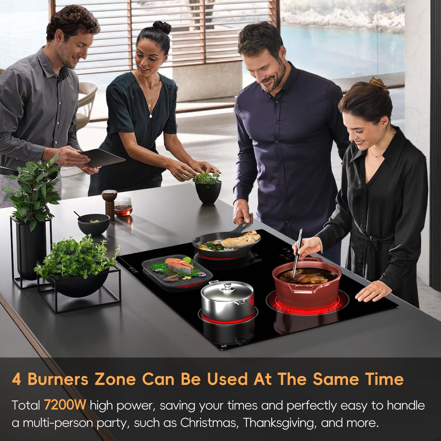 Zarbaco Electric Cooktop 30 inch 4 Burner, 6700W Built-in Radiant Electric Stove Top with Knob Control, Electric Ceramic Stove Cooktop with 11 Level Power Adjustable, 220-240V, Hard Wire